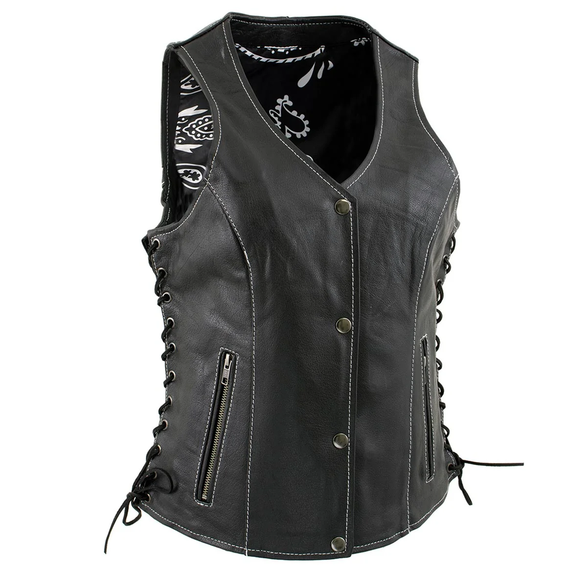 Healthy Milwaukee Leather LKL4711 Women’s Black Premium Leather Motorcycle Vest with Side Lace Adjustment Fashionable