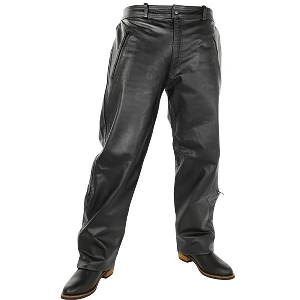 Modern Milwaukee Leather LKM5727 Men’s Black Premium Leather Motorcycle Rider Protective Over Pants w Side Zipper Entry World-Class