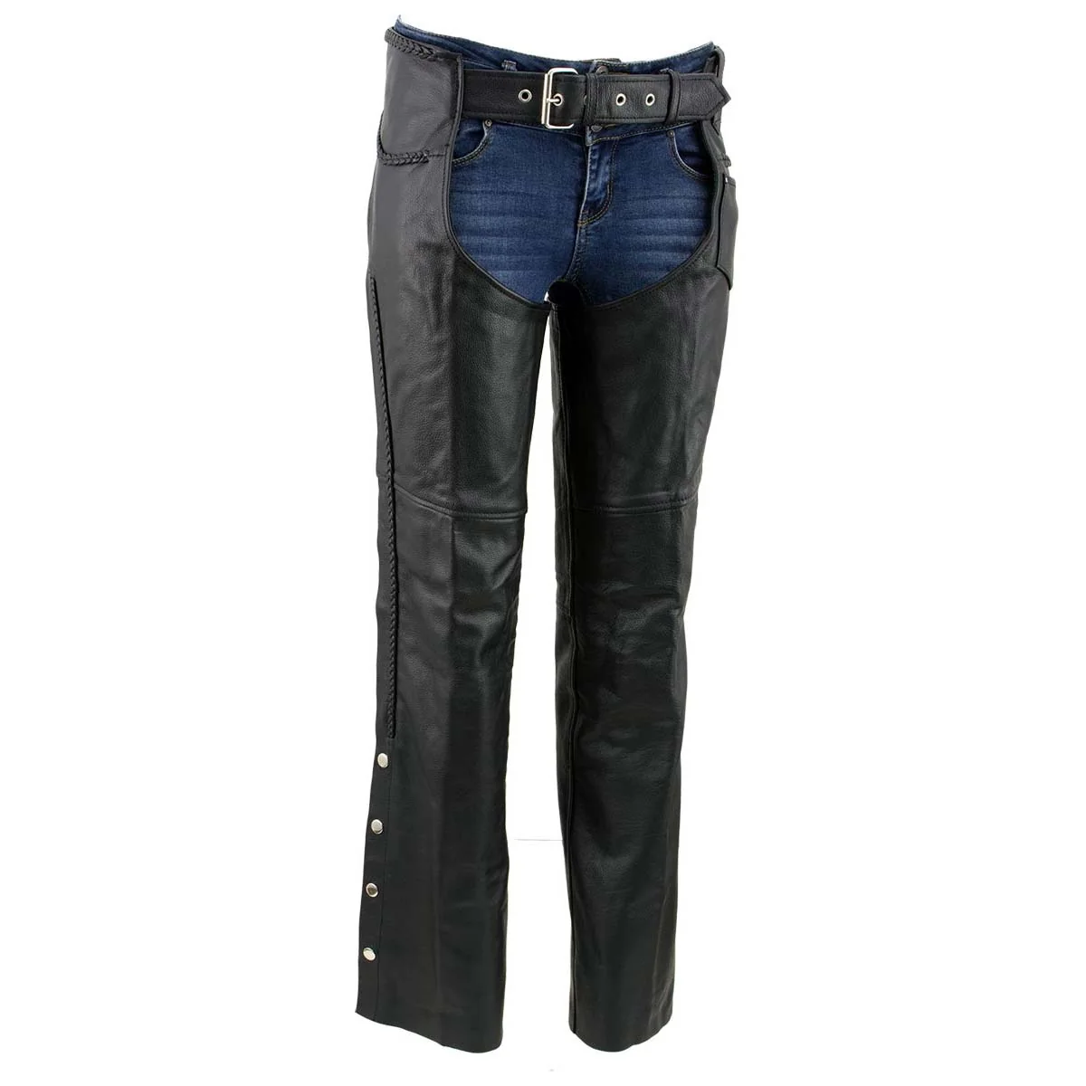 Clean Milwaukee Leather LKM5725 Women’s Braided Black Premium Leather Motorcycle Rider Chaps First-Class
