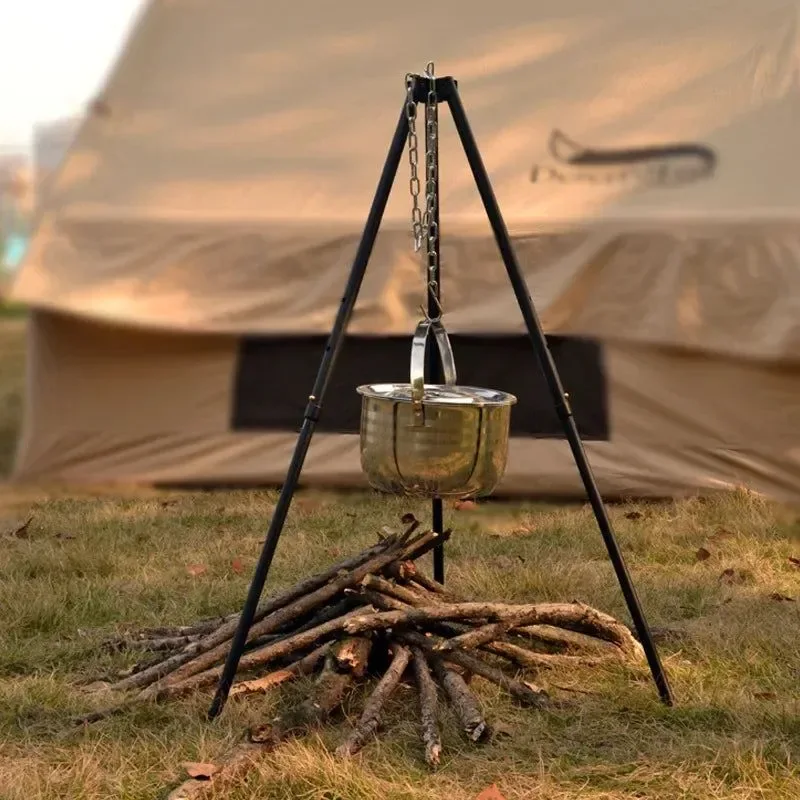 Outstanding Outdoor Large Campfire Stand Portable Hanging Pot Tripod for Camping Barbecue and Grilling Green