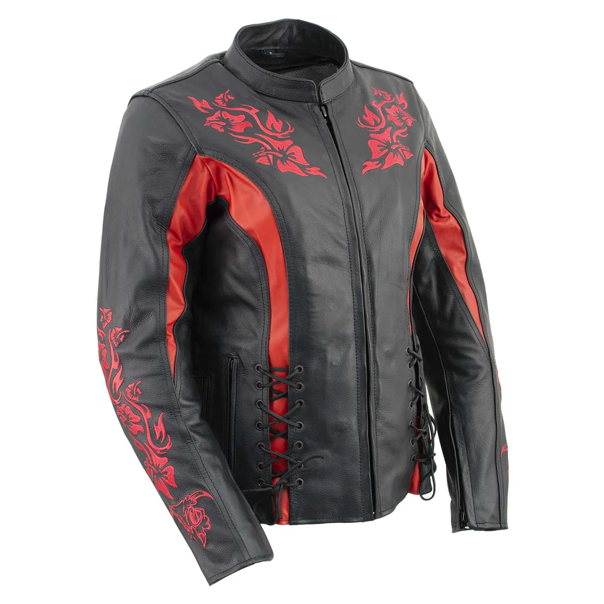 Minimalist Milwaukee Leather LKL27003 Women’s Premium Black and Red Leather Embroidered Jacket with CE Armor Protection Powerful