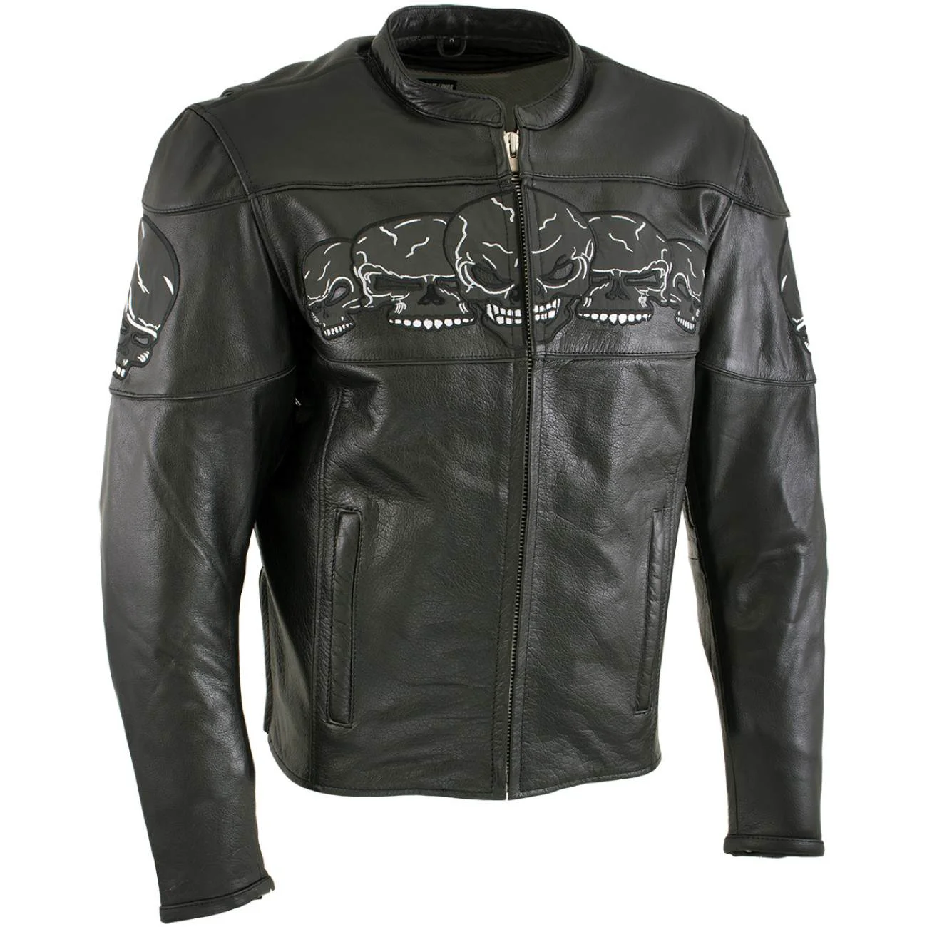 Dependable Milwaukee Leather LKM17011 Men’s 3 Skull Head Premium Black Leather Motorcycle Jacket with CE Armor Recyclable