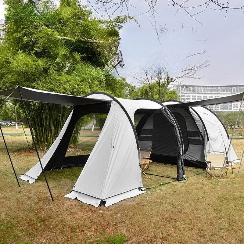 Reusable 5-8 Person Blackout Tunnel Tent with Canopy – UPF100 Waterproof Family Camping Shelter Detailed