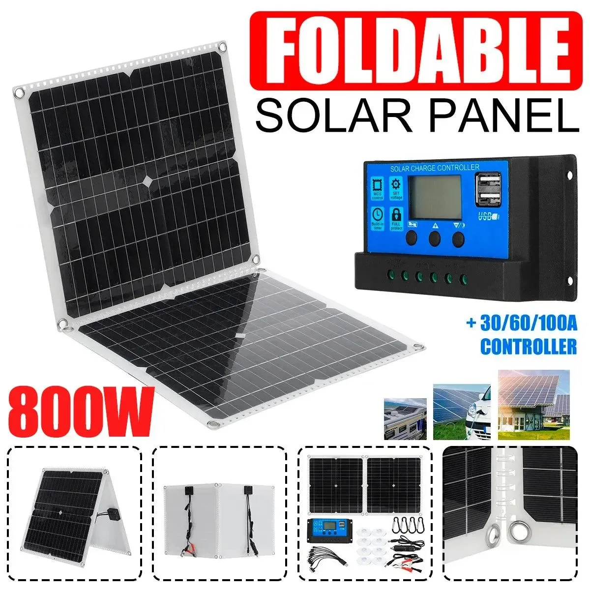 Official 800W Solar Panel With Dual USB DC Output Selected