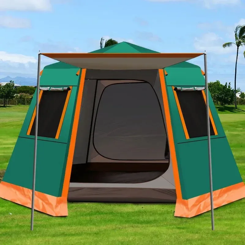 Organic Hexagonal Auto Camping Tent – UV-Resistant 210T Fabric Aluminum Poles 3000mm Waterproof 3-4 Person Fast