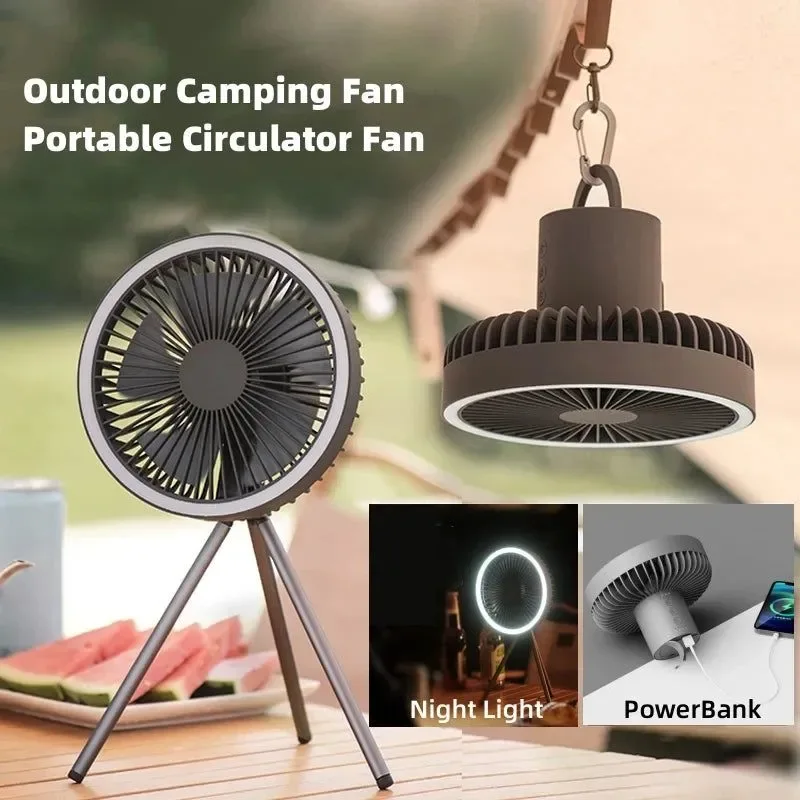 Fast Camping Fan 10000mAh Rechargeable Desktop Portable Air Circulator – Wireless Ceiling Electric Fan with Power Bank LED Light Tripod Responsible