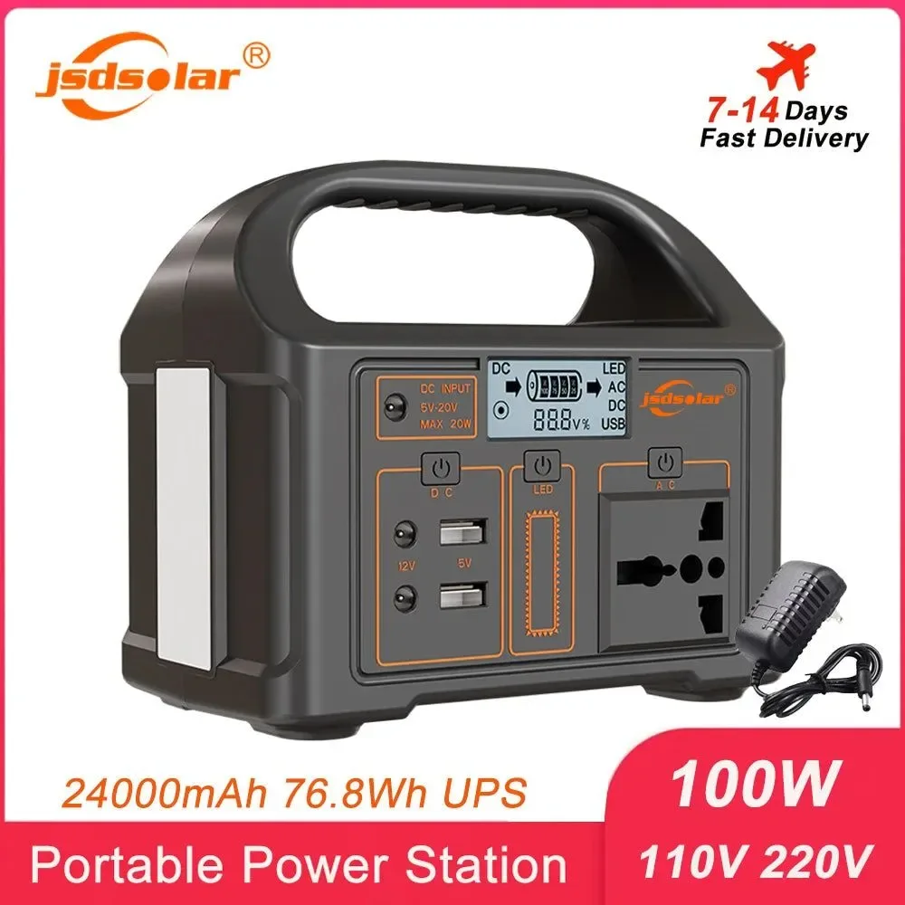 Efficient 100W Portable Power Station – 24000mAh LiFePO4 Solar Generator 220V 110V AC Output for Camping Emergency Superior