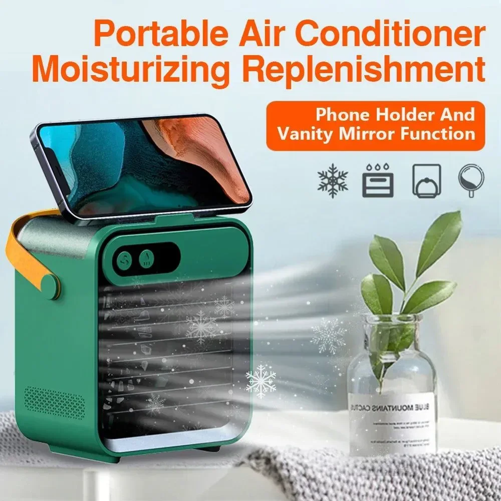 Trusted Portable USB Rechargeable Mini Air Cooler Fan with Phone Holder and Mirror Safe