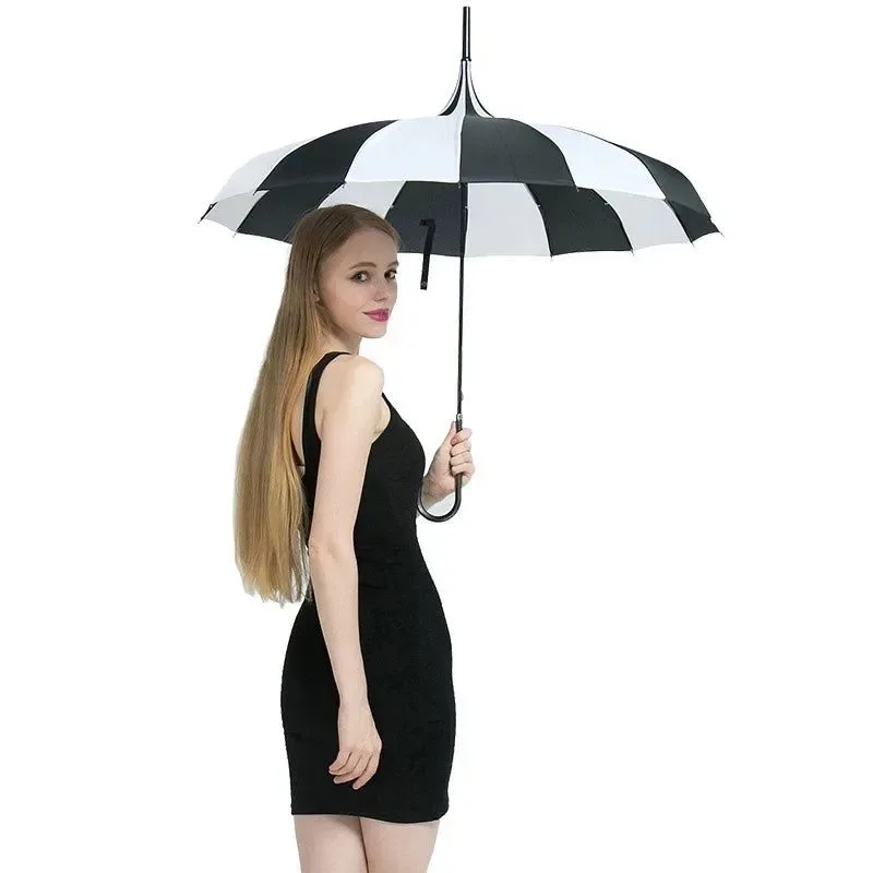 Minimalist 16K Strong Windproof Long Handle Umbrella – Tower Pagoda Rain Umbrella for Men Women 4 Styles Soft