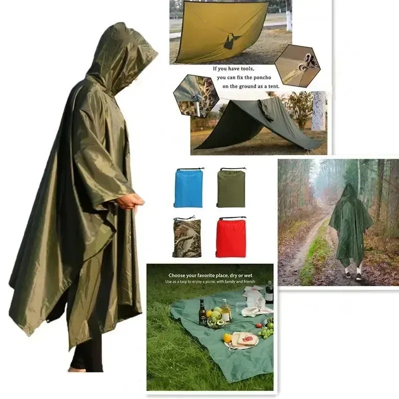 Luxury 3-in-1 Military-Style Waterproof Raincoat for Men and Women – Poncho Awning Picnic Mat High-End