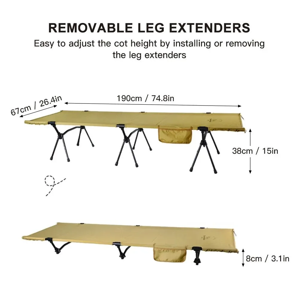 Exceptional Folding Camping Cot with Leg Extenders – 7075 Aluminium Frame 900D Oxford Fabric Adjustable Height for Camping Hiking Travel Clean