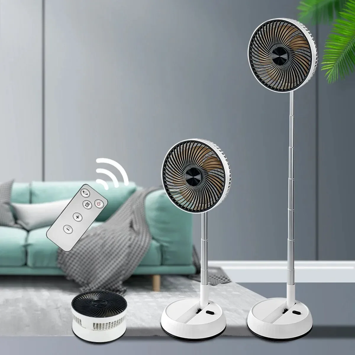 Reusable Portable Folding Fan – 6000mAh Rechargeable Wireless Floor Standing Fan with Remote Control Relaxed