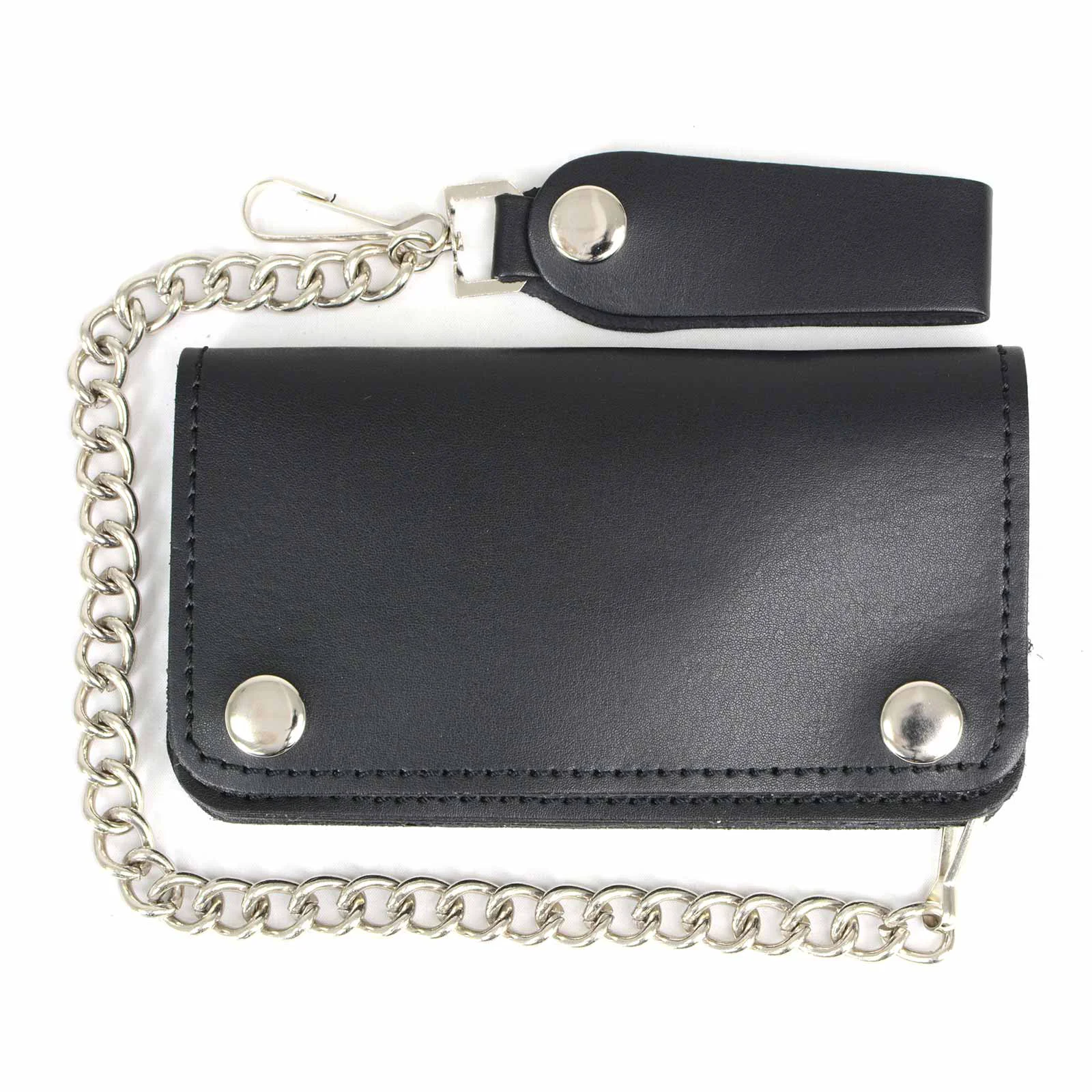 Certified Milwaukee Leather MLW7802 Men’s Classic Black Leather Chrome Snap Button Biker Wallet with Steel Chain Artisan
