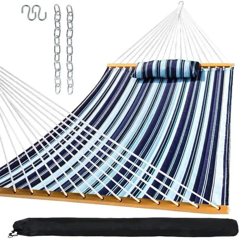 High-Quality Quilted Outdoor Hammock with Spreader Bars Detachable Pillow Chains – Patio Backyard Poolside Relaxation Certified