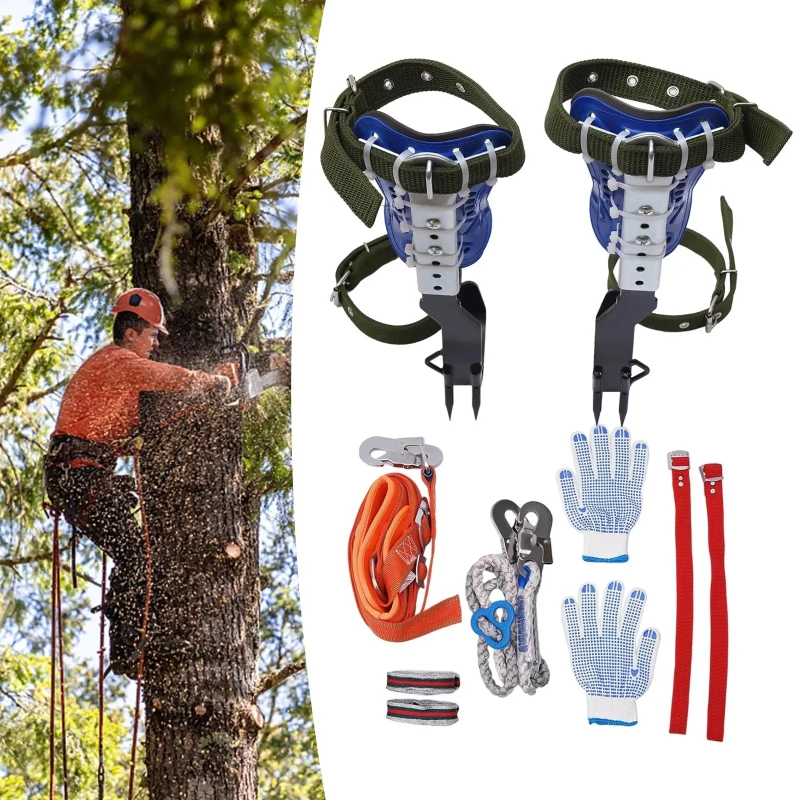 Original Design Professional Tree Climbing Kit – 330lbs Capacity Steel Claws with Non-Slip Pedals Adjustable Safety Belt Full Gear Set for Arborists Reusable