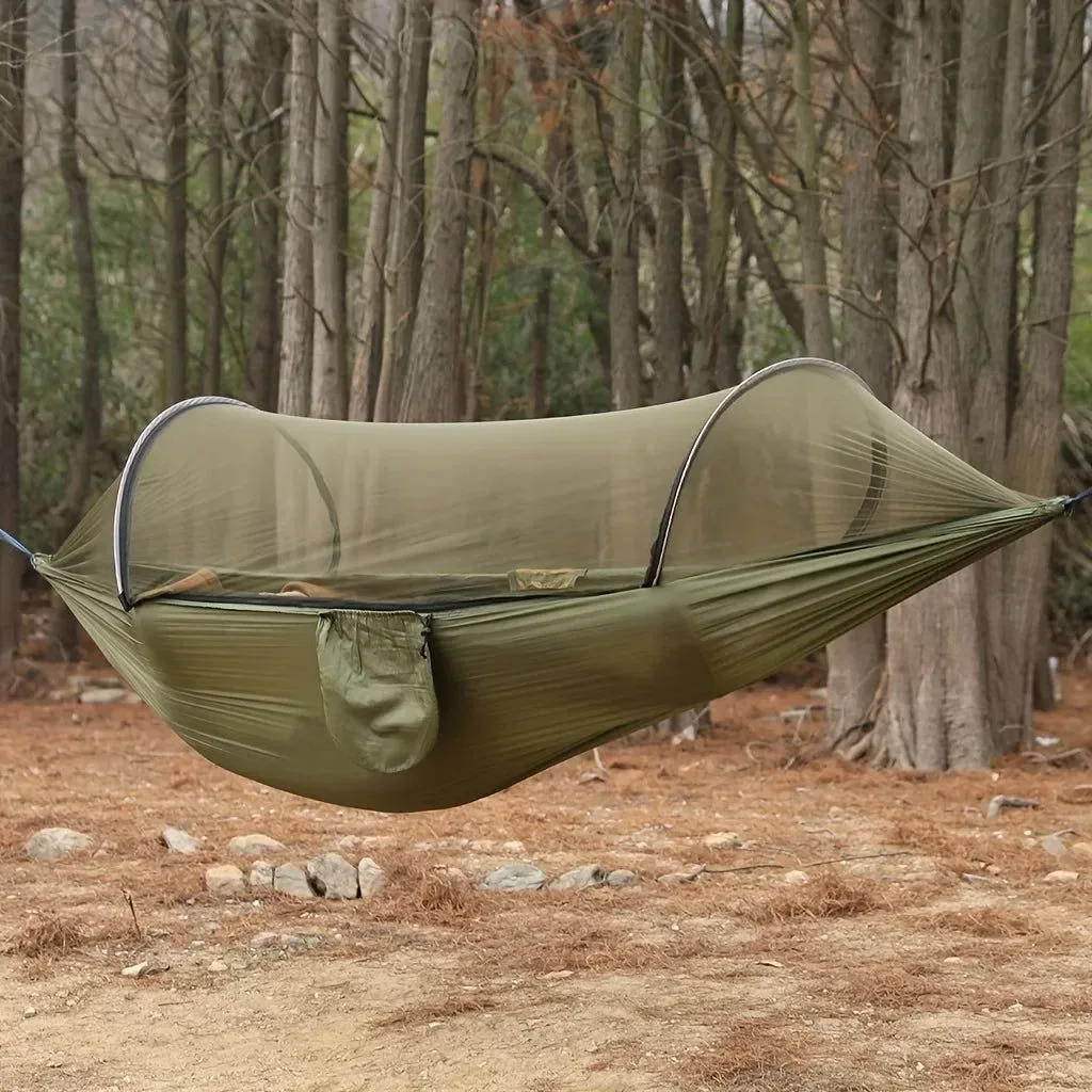 Fashionable Portable Camping Hammock with Mosquito Net – Quick-Setup Nylon Knit Hammock for Outdoor Relaxation Soft