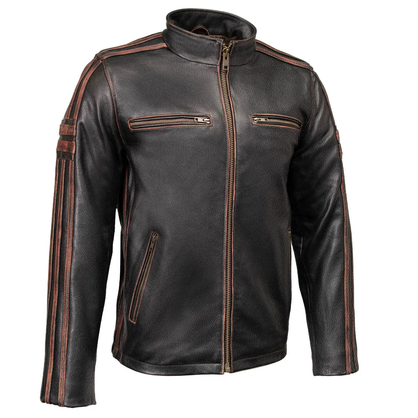 Fast Milwaukee Leather Men s Copperline Black Leather Moto Café Racer Jacket Stand Collar 6 Pockets – SFM1816 Carefully Designed
