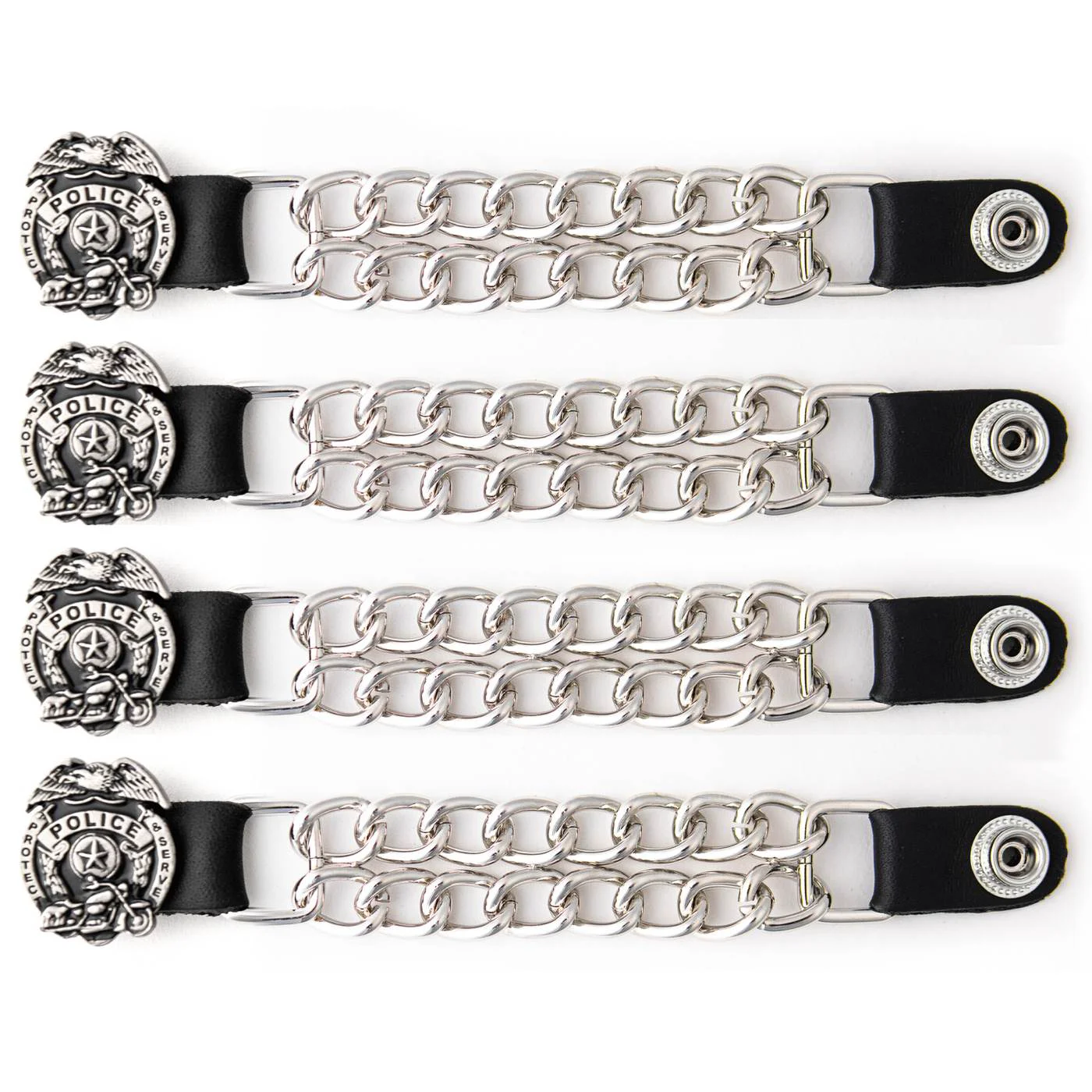 Refined Milwaukee Leather 4-Piece Vest Extender Set – Police Badge Double Chrome Chains 4-Inch-MLA6032SET Pure