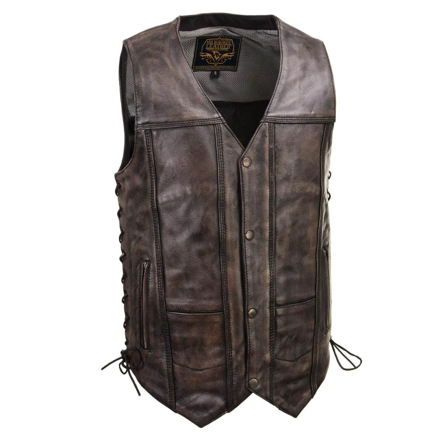 Outstanding Milwaukee Leather Men’s Wreck Distressed Brown Leather Motorcycle Vest – LKM3795 Elite