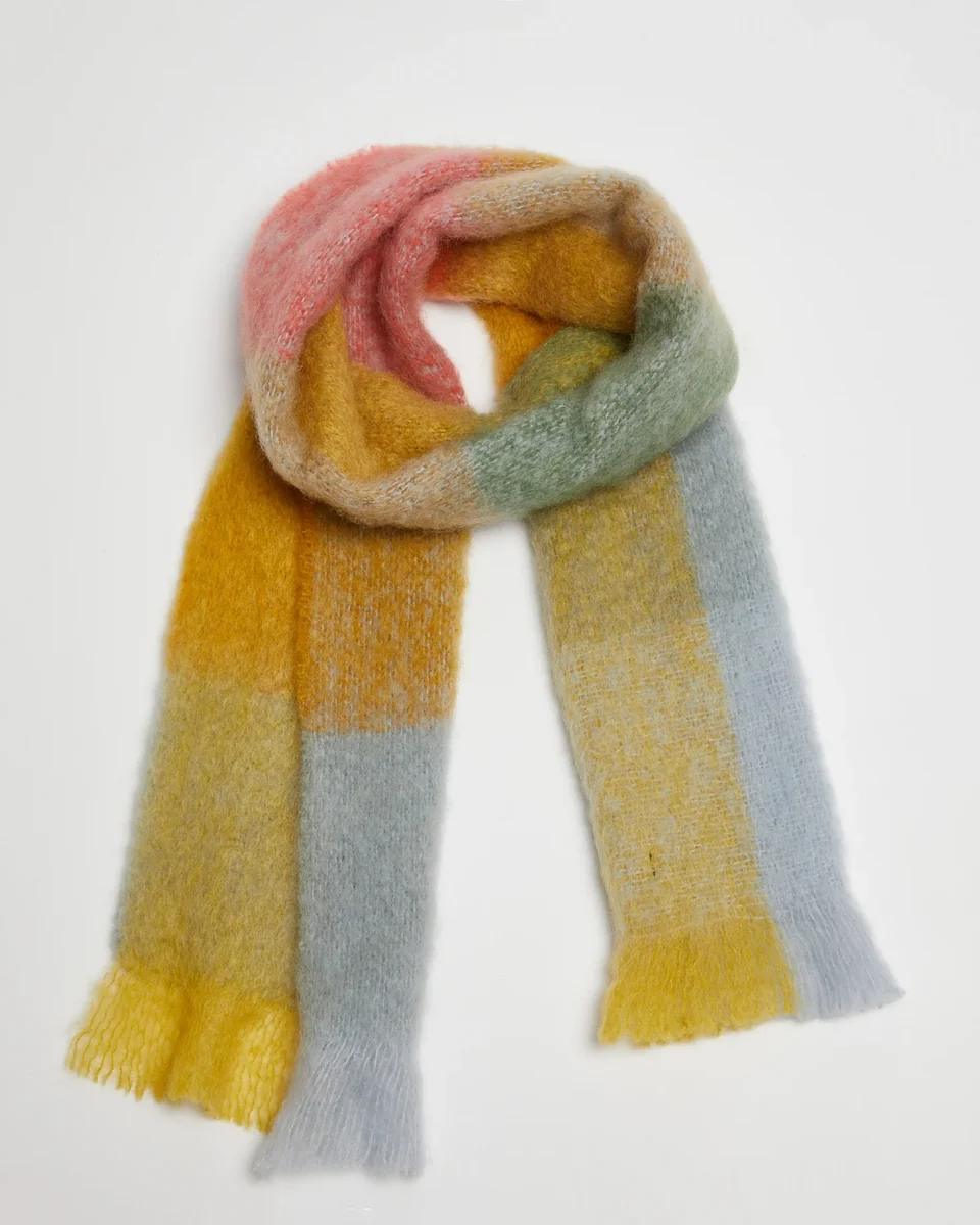 Exceptional Foxford Blue And Gold Mohair Scarf Smooth