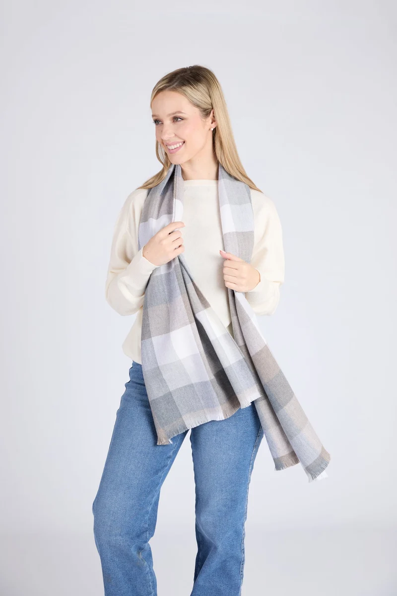 Eco-Friendly Foxford Mink Block Check Extra-Fine Merino Scarf Healthy