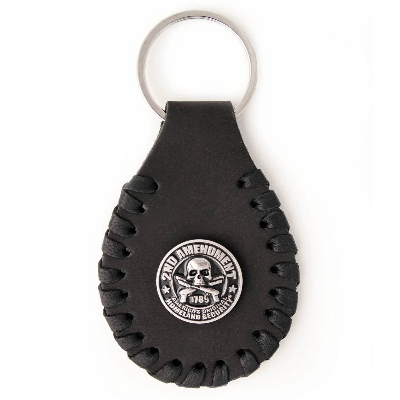 Elite Milwaukee Leather Black 2nd Amendment Pewter Emblem Key Chain – MLA9523 Enhanced