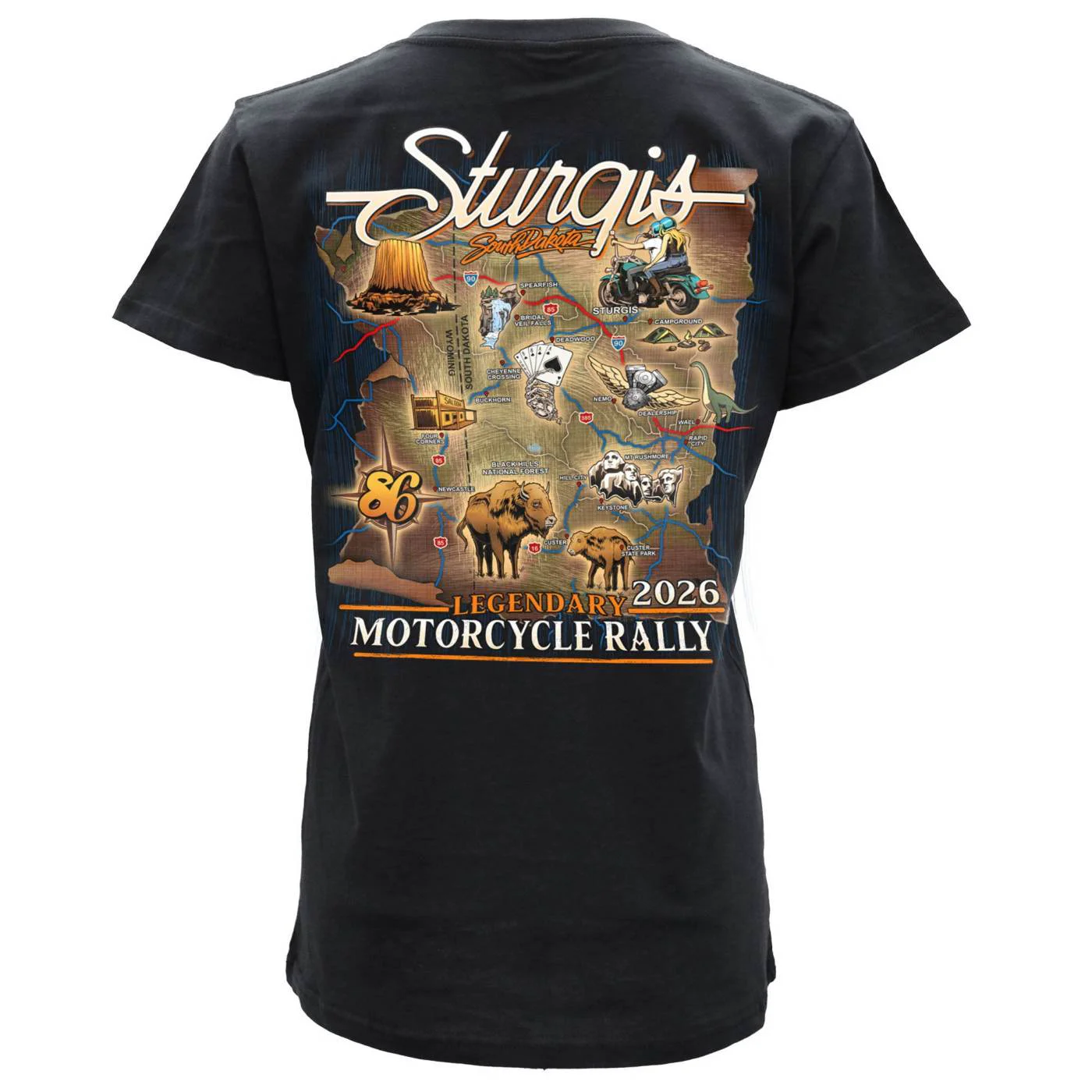Versatile 2026 Ladies Sturgis Motorcycle Rally Attractions Black Short Sleeve V-Neck T-Shirt – SPL1932 Genuine
