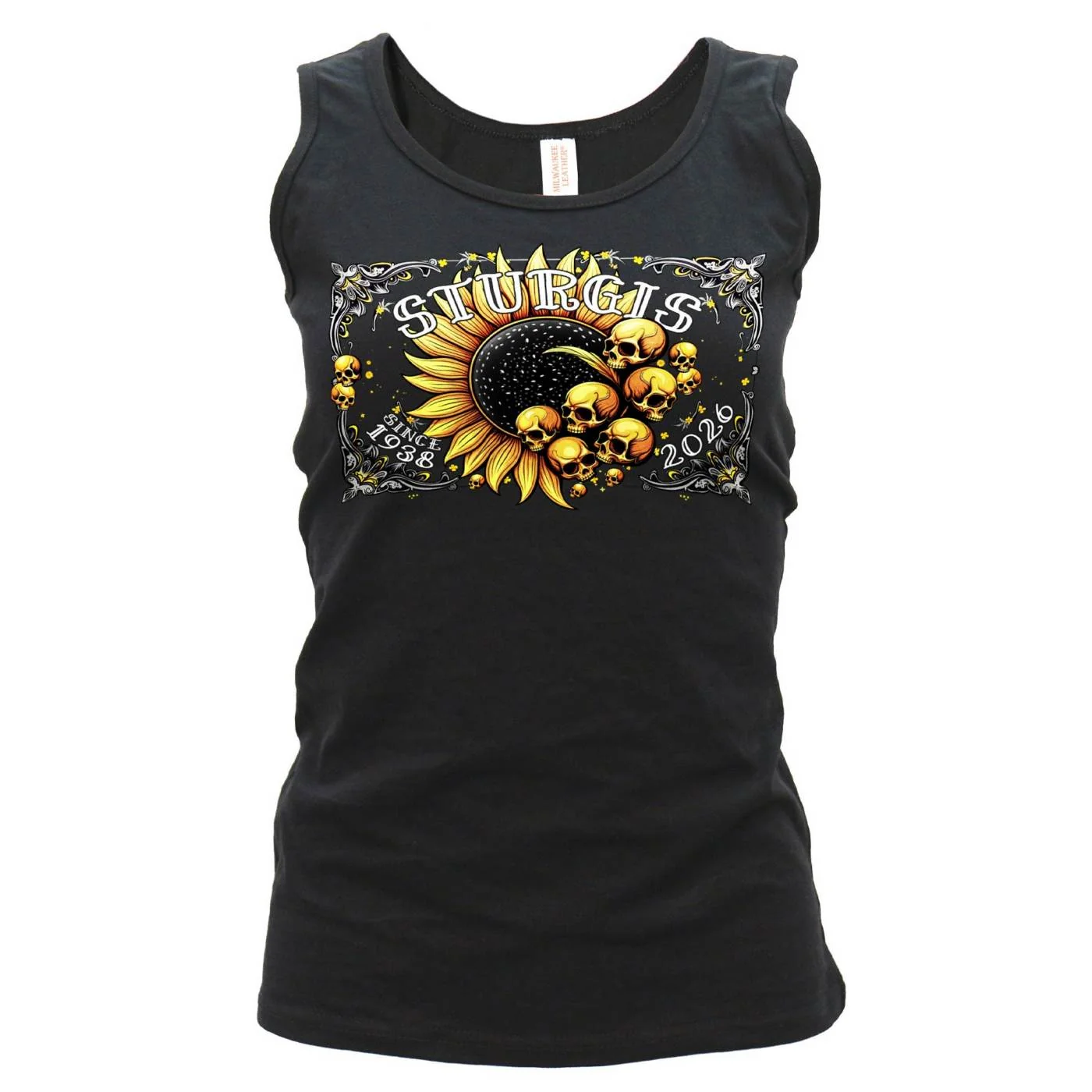 Luxury 2026 Ladies Sturgis Motorcycle Rally Cosmic Sunflower Black Tank Top – SPL2900 Advanced