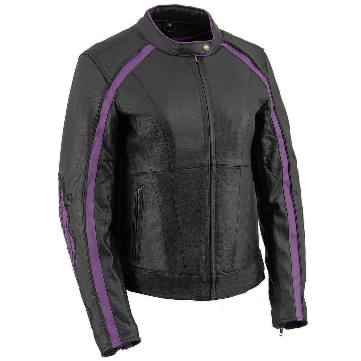 Carefully Designed Milwaukee Leather X1952 Women’s Black and Purple Embroidered and Stud Design Jacket Stylish