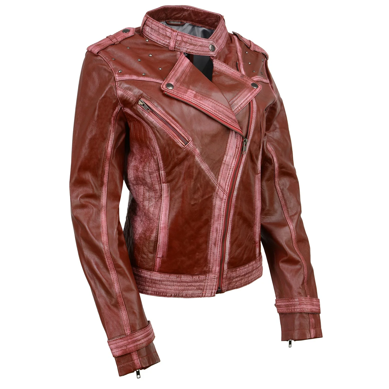 Secure Milwaukee Leather SFL2840 Women’s Maiden Maroon Premium Sheepskin Motorcycle Fashion Leather Jacket with Studs Enhanced