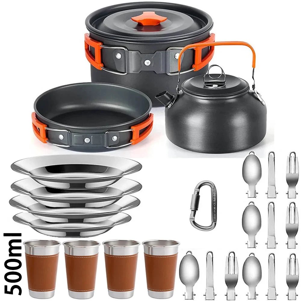 Safe Lightweight Aluminum Camping Cookware Set – Portable Outdoor Cooking Kit for 2–4 People with Mesh Storage Bag Certified