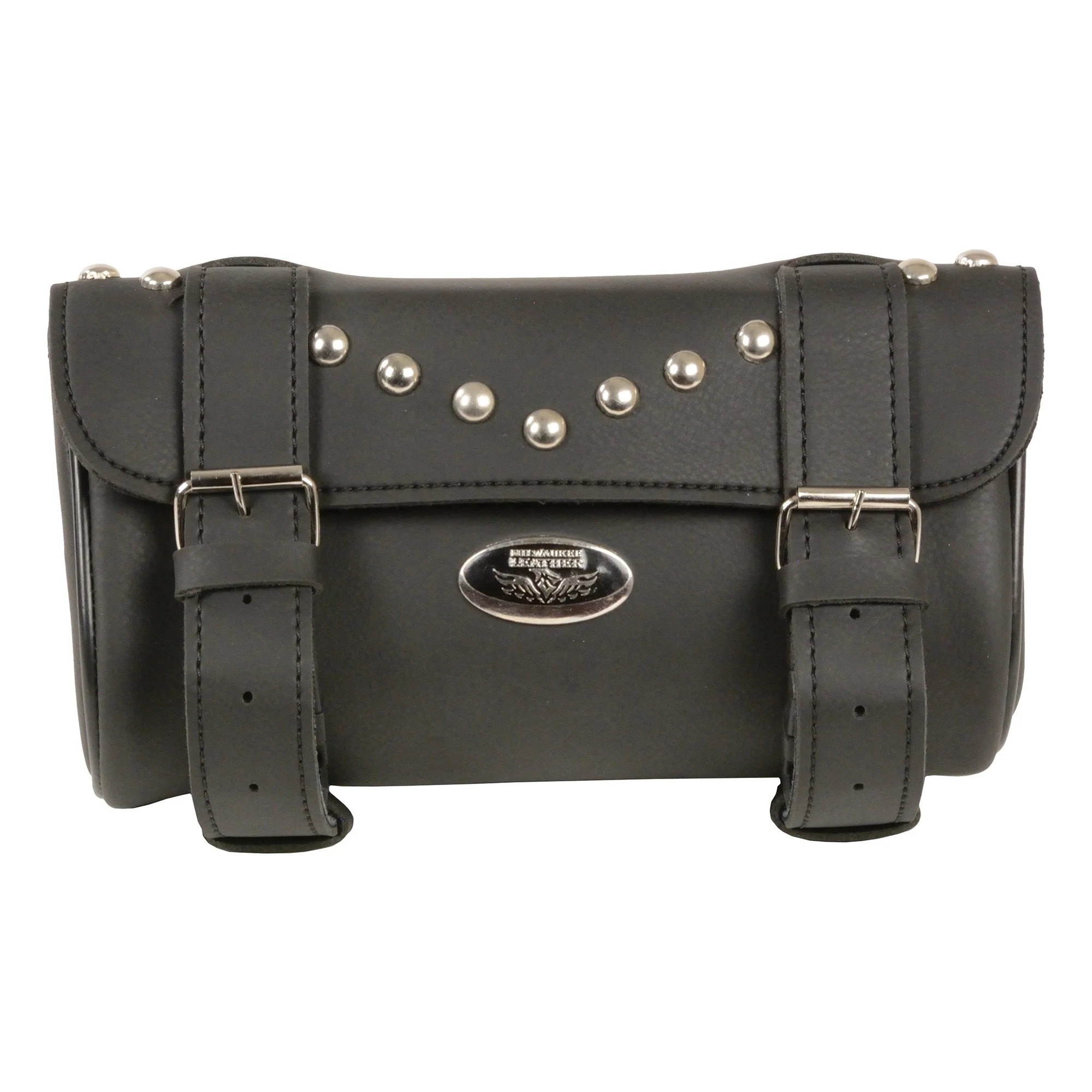 Excellent Milwaukee Leather SH62603 Black PVC Double Strap Studded Motorcycle Tool Bag Flexible