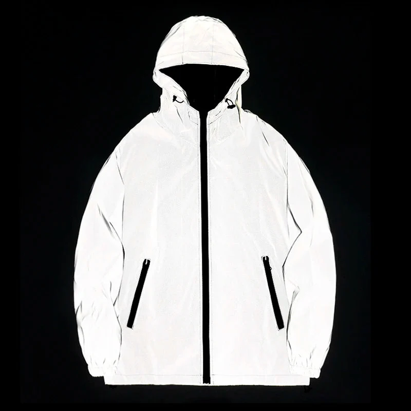 Effective NEW SIZE Night Reflective Jackets Double Fabric Windbreaker Hooded Jacket Men Hip Hop Dancer Waterproof Zipper Coats Outwear SPECIFICATIONS Trendy