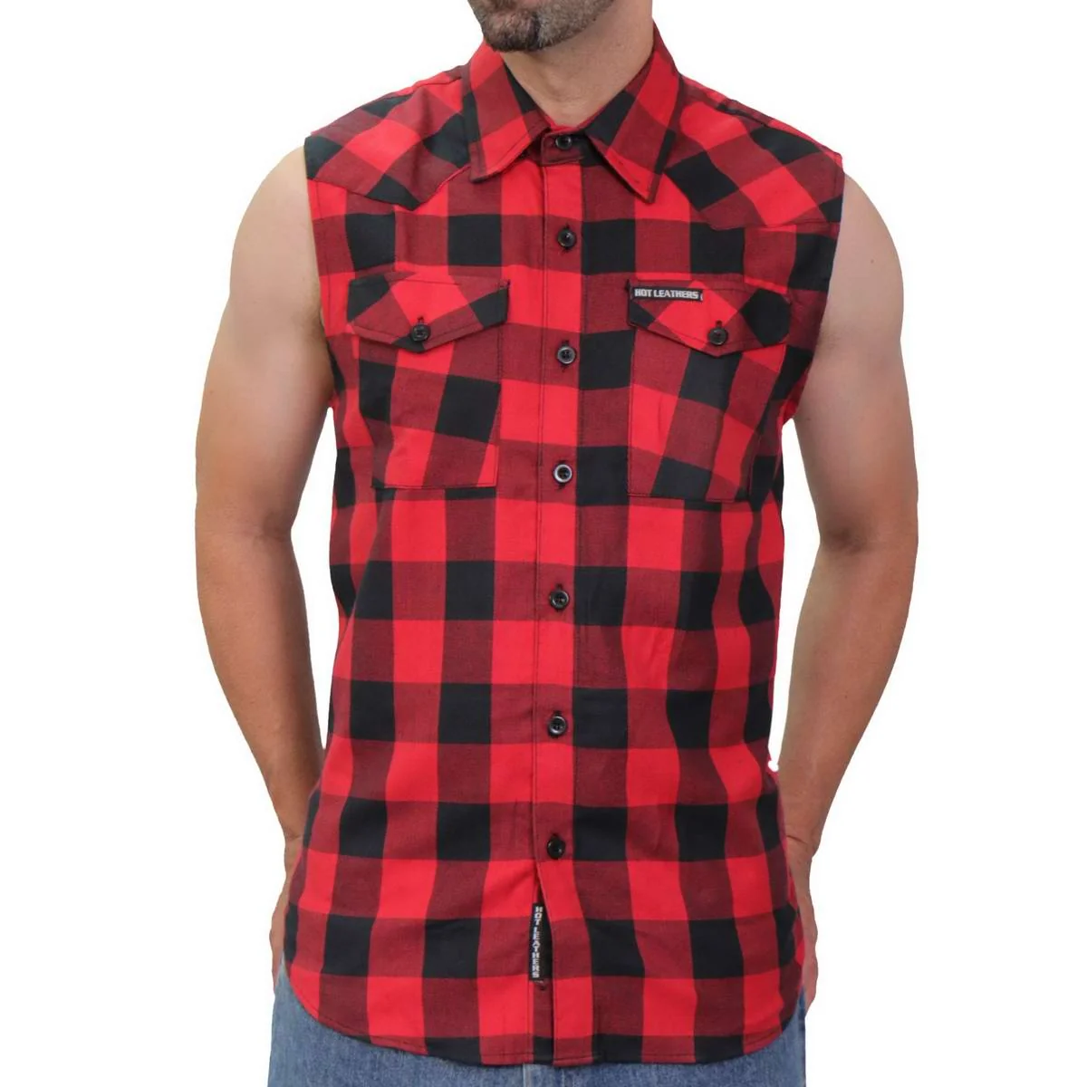 Dependable Hot Leathers FLM5001 Men s Black and Red Sleeveless Cotton Flannel Shirt Secure