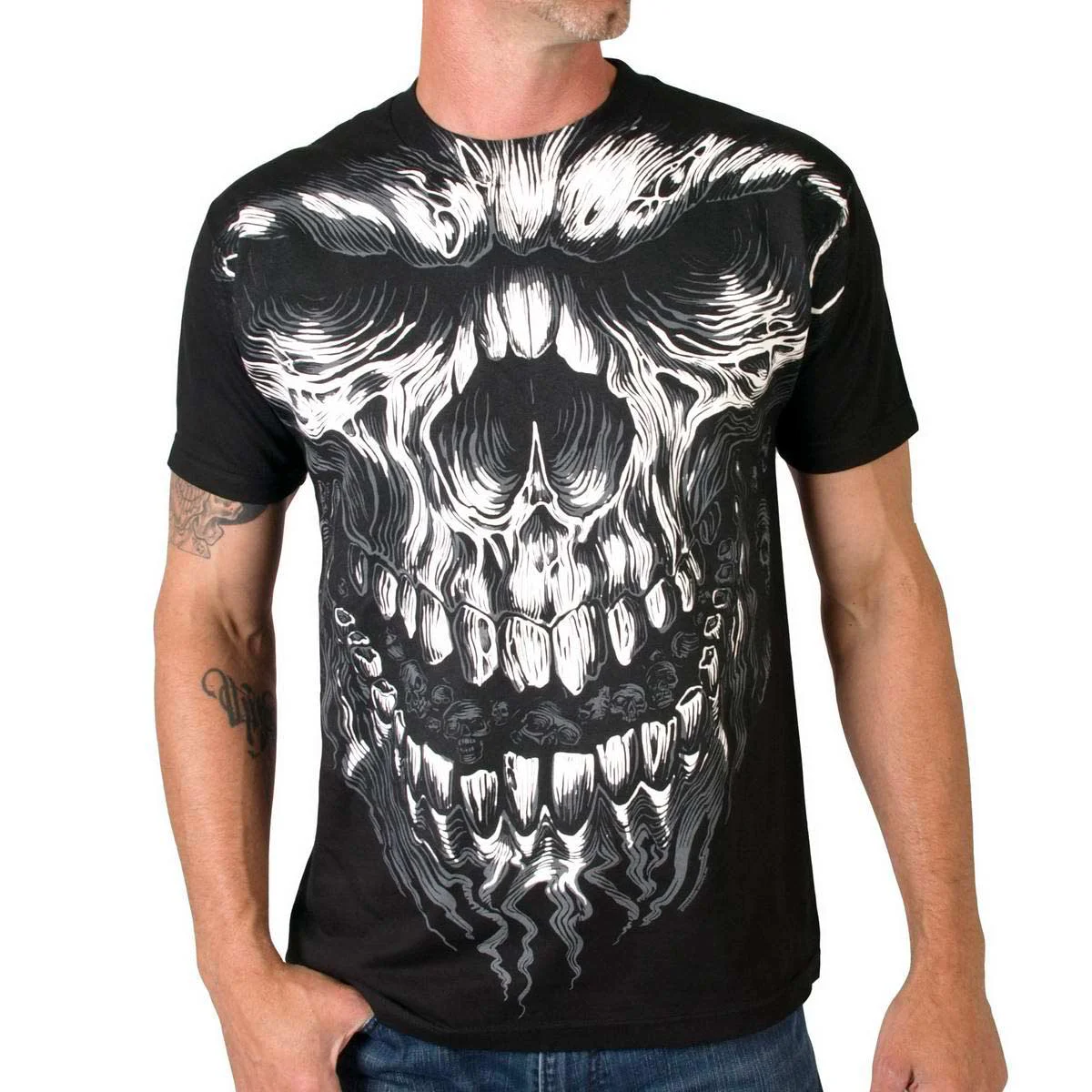 Smooth Hot Leathers GMS1237 Men s Shredder Skull Jumbo Print Black T-Shirt Dependable