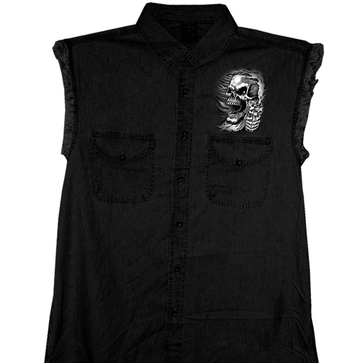 Proven Hot Leathers GMD5076 Mens Assassin Sleeveless Black Denim Shirt Optimized