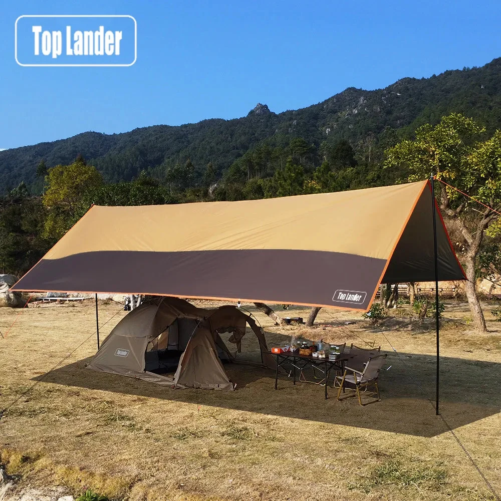 Stylish 4x6m Waterproof Camping Tarp Oxford Iron Poles 5-8 People Solid