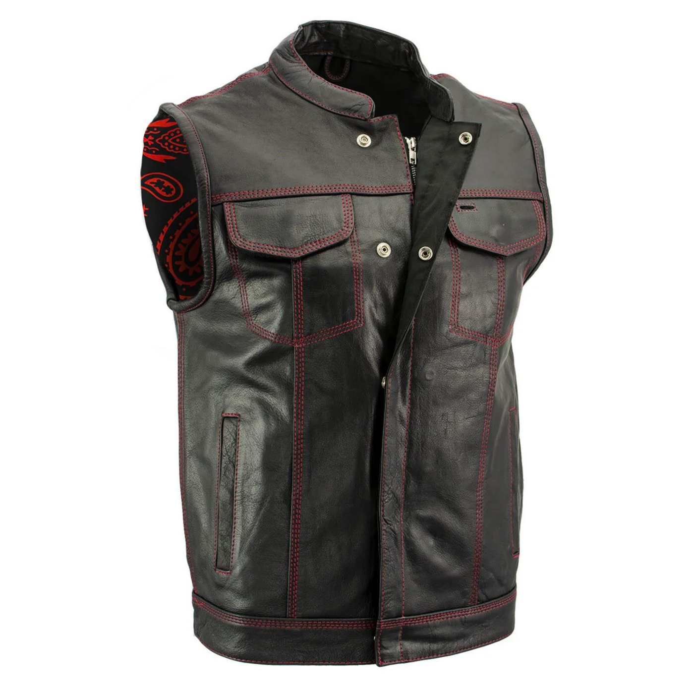 Easy-to-Use Milwaukee Leather Men’s Redline Ledger Club‑Style Motorcycle Premium Leather Vest w Red Stitching LKM3788 Elegant