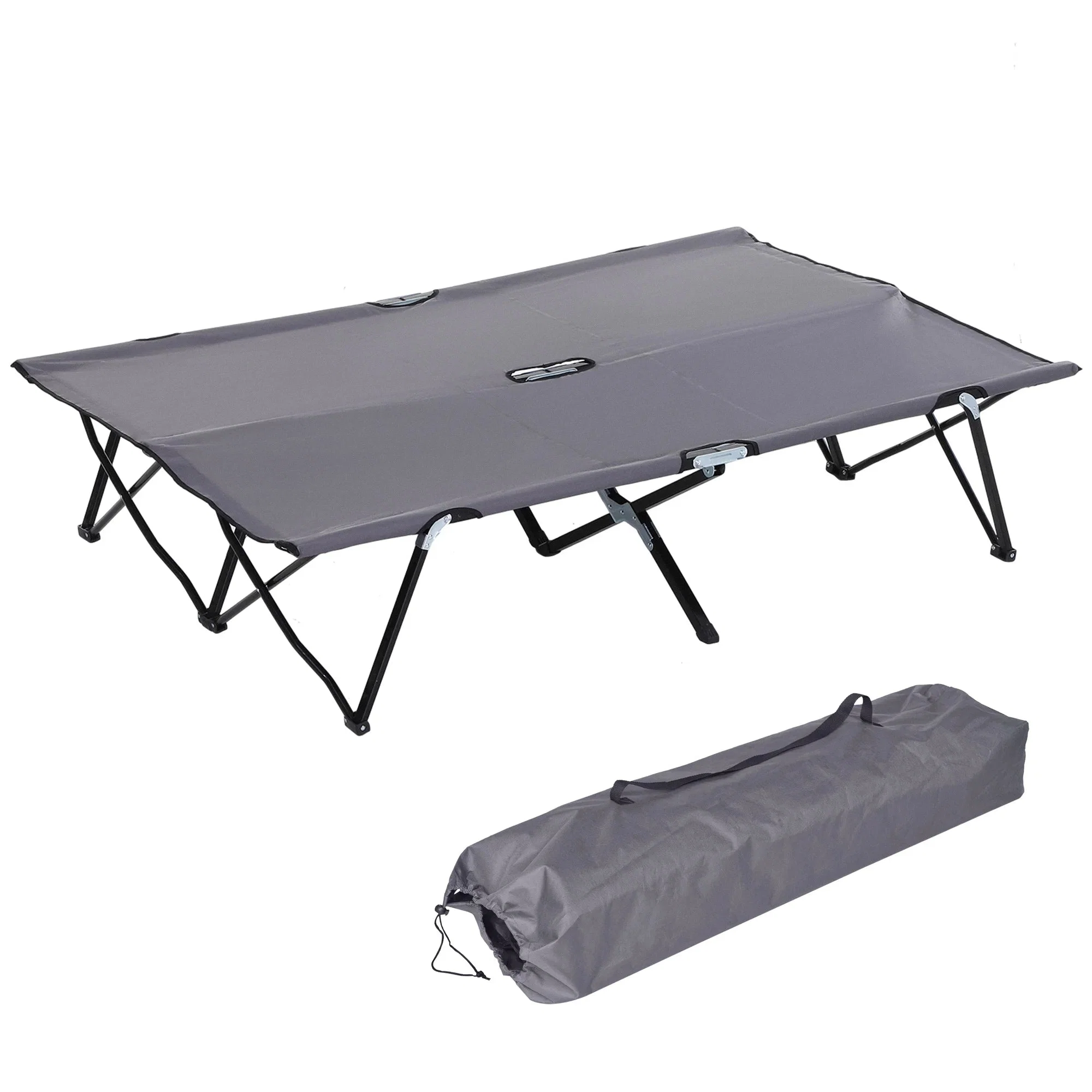 Exclusive Double Camping Cot Bed – 2-Person Folding Steel Frame Camp Bed with Carry Bag Grey Double Camping Cot Bed – 2-Person Folding Steel Frame Camp Bed with Carry Bag Grey Healthy