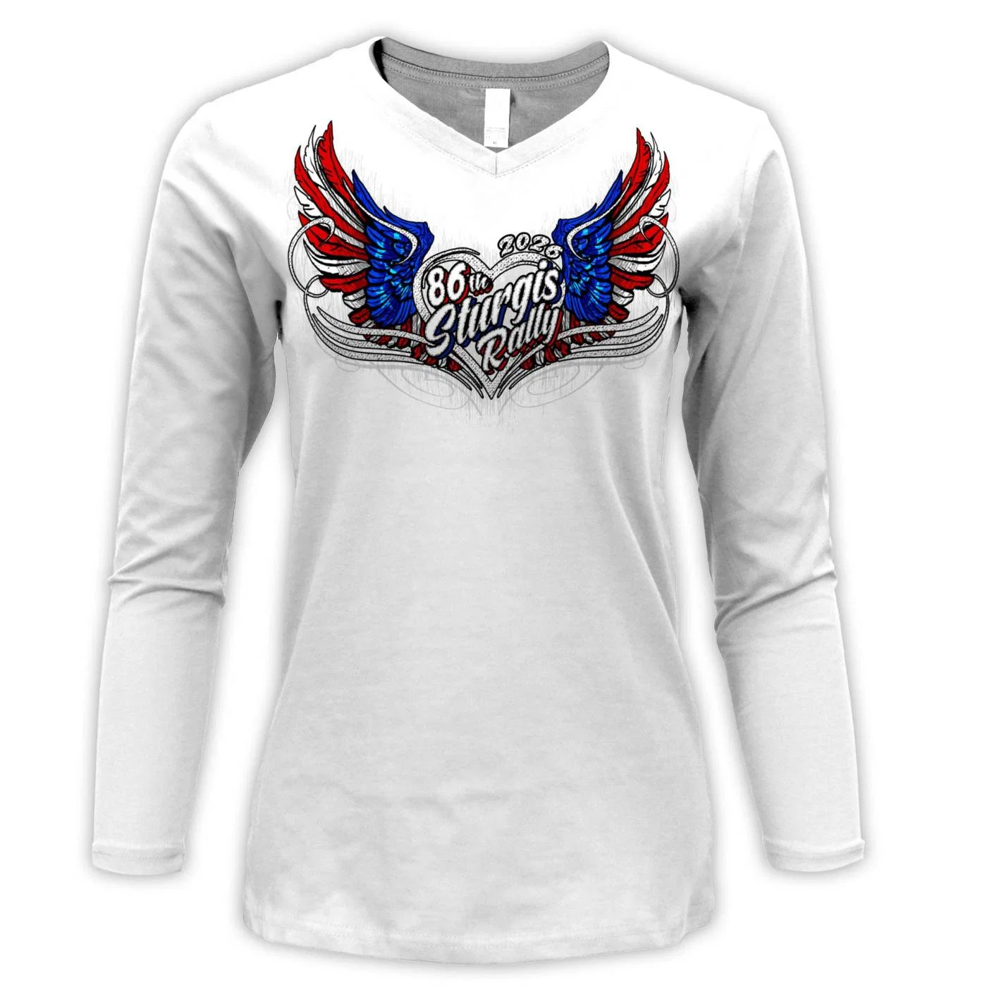 Prestigious 2026 Ladies Sturgis Motorcycle Rally Flag Heart Angel White Long Sleeve Shirt – SPL3900 Unique