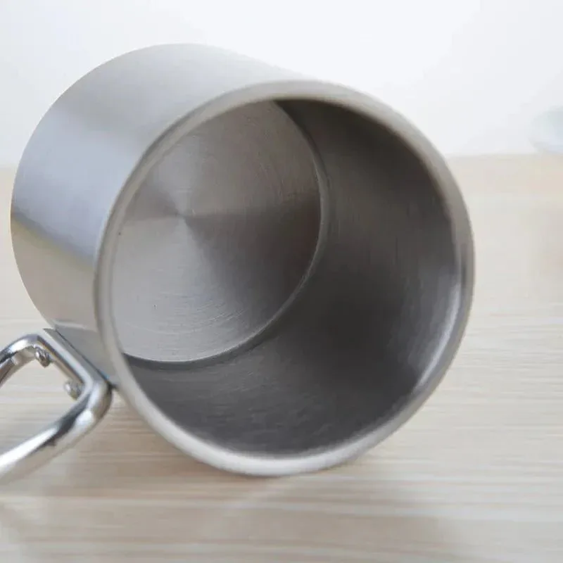 Flexible Taza de viaje de acero inoxidable para camping con asa de mosquetón – Jarra de agua para picnic viajes al aire libre y senderismo Trendy