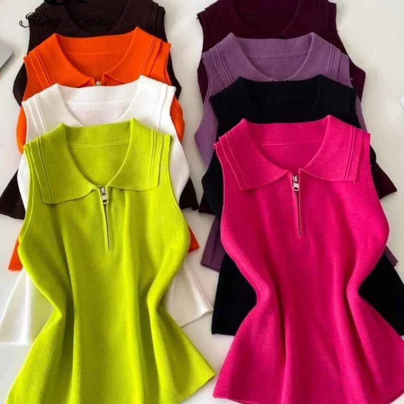 Excellent Colorful Zip-Up Collar Knit Tops by Sing Reiny Smooth