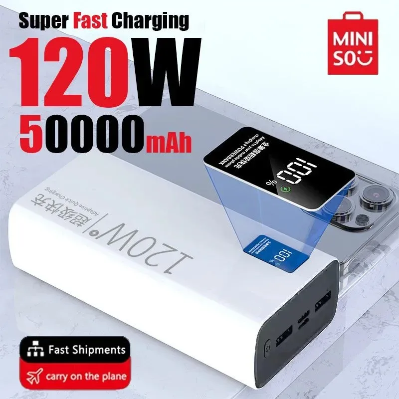 Organic Banco de energía Miniso de 120 W y 50 000 mAh con carga ultrarrápida fuente de alimentación portátil de alta capacidad para diversos teléfonos móviles. Top-Quality