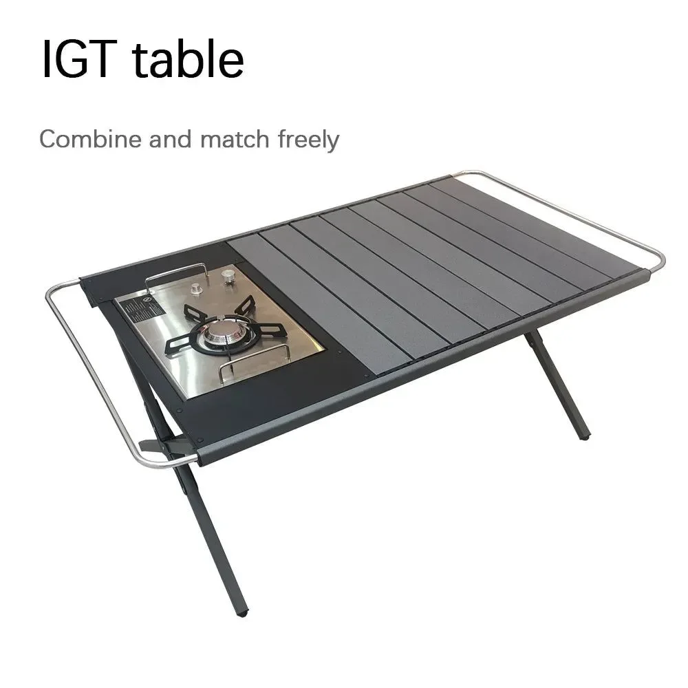 Functional Mesa IGT de aleación de aluminio para exteriores mesa telescópica portátil para acampar con hornillo de gas y bandeja para té. Breathable