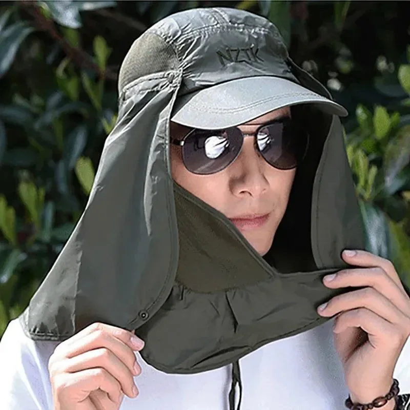 Smooth Gorra de pesca con solapa para hombre y mujer parasol de secado rápido protección UV cubreorejas y cuello extraíbles antimosquitos para actividades al aire libre. Stylish