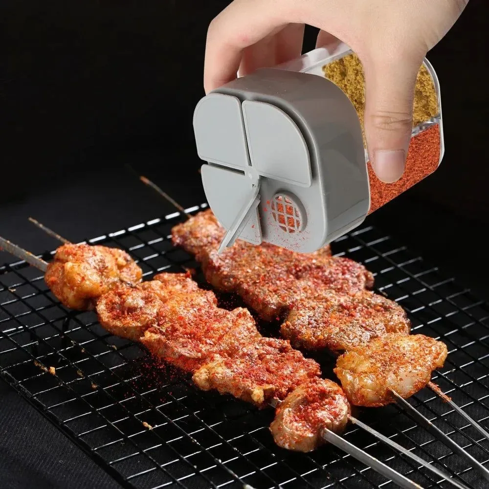Optimized Tarro de condimentos 4 en 1 para acampar dispensador de especias transparente con 4 compartimentos para cocinar al aire libre Recyclable