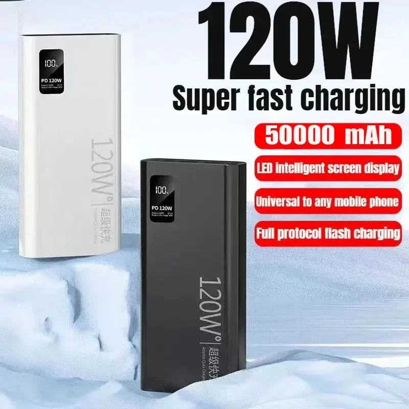 Quality Banco de energía de 50000 mAh cargador portátil con carga inalámbrica cables integrados y panel solar para iPhone Xiaomi Huawei y Samsung. Modern
