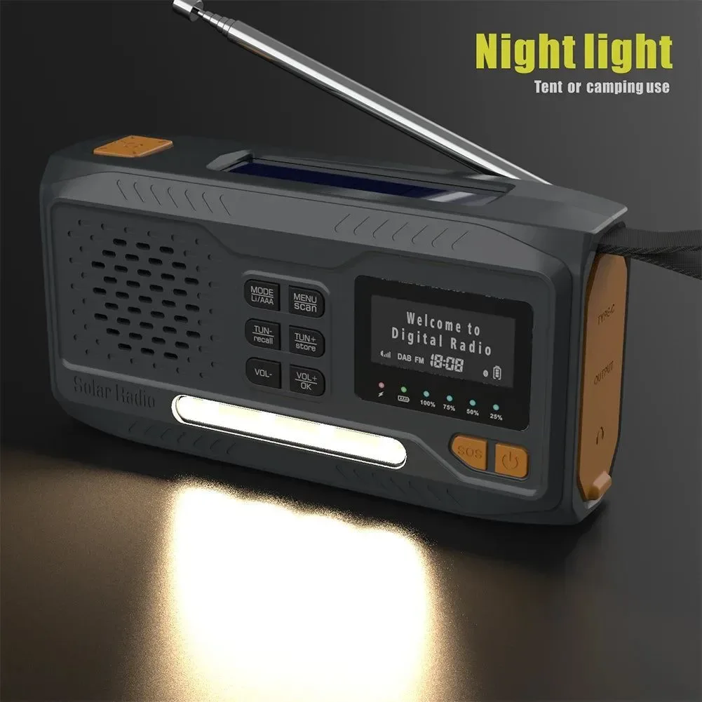Eco-Friendly Radio de emergencia solar con manivela – 2000 mAh recargable compatible con DAB FM Bluetooth con alimentación de 4 vías y lámpara de lectura para supervivencia First-Class