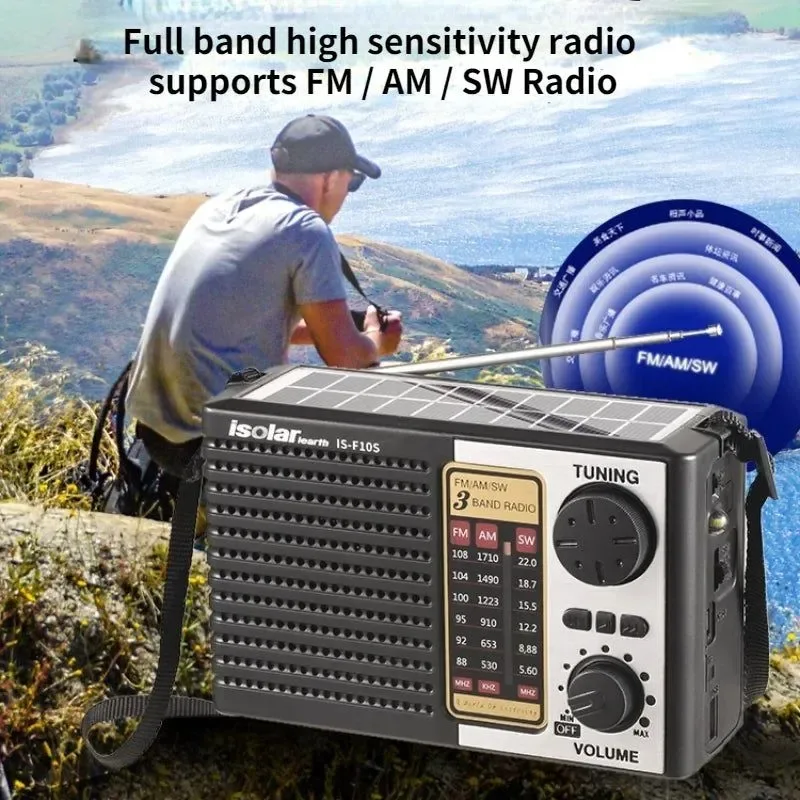 Relaxed Altavoz Bluetooth inalámbrico con linterna LED – Radio FM AM SW carga solar radio portátil de emergencia de banda completa de alta sensibilidad Eco-Friendly