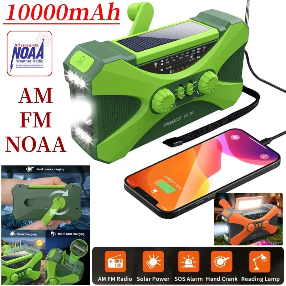 Enhanced Radio meteorológica solar multifuncional con manivela AM FM WB carga USB linterna LED y batería externa de 10 000 mAh. Elegant